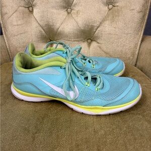 Nike Womens Flex Trainer 5 Teal and Lime Green Running Sneakers Size 10